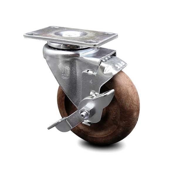4 Inch High Temp Glass Filled Nylon Swivel Top Plate Caster with Brake SCC